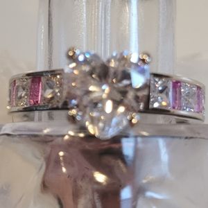 Vancaro 925 sterling silver pink tourmaline and white topaz heart ring size 8